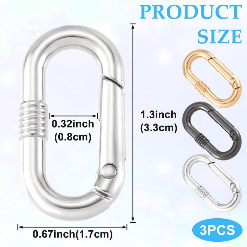 STSTR 3pcs Oval Spring Ring Clips, Metal Keyring Purse Clip, Heavy Duty Opening O Ring Carabiner for Keychains,Backpacks, Keys - Image 2